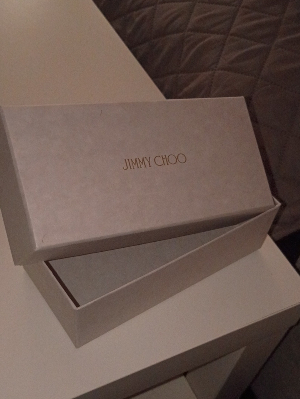 AUTHENTIC Jimmy Choo Light Beige Accessory Box with Gold Logo